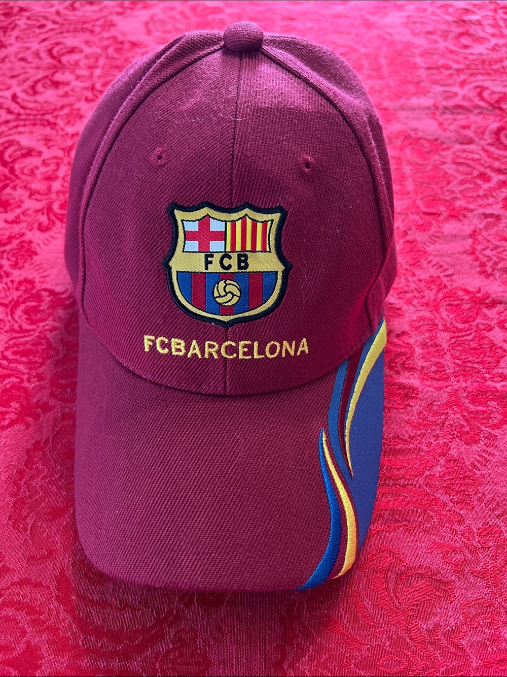 FC Barcelona Official Burgundy Baseball Cap Embroidered FCB Crest Adjustable Hat